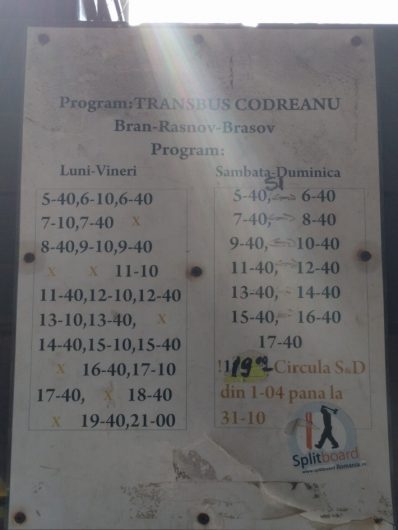 ルーマニア　ブラン城　ブラショフ　バス　時刻表